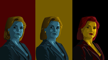 Vibrant pop art style featuring bold halftone patterns in yellow and red, with Warhol-inspired...