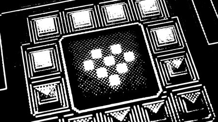 Dynamic 8-bit pixel art in vintage video game style, showcasing blocky composition and glowing neon...