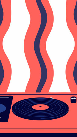 Vibrant retro 1970s-inspired illustration in groovy graphic style with warm earthy color palette and...