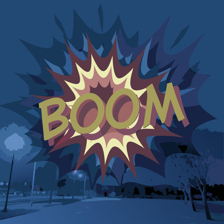 Energetic pop art composition with bold comic influences, featuring explosive dynamics through ...