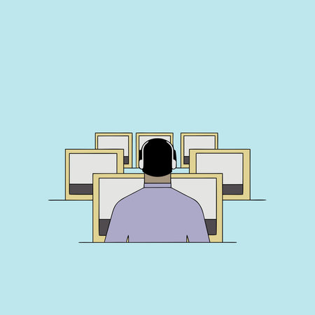 Dynamic digital artwork showcasing a professional customer service environment with row perspective...