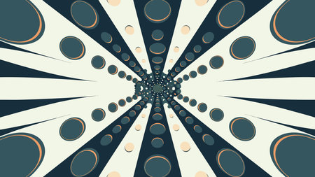 Immersive 3D sci-fi render featuring symmetrical spherical forms in shimmering iridescent hues,...