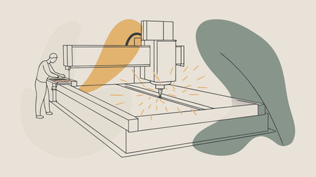 Intense mechanical digital illustration in industrial style, evoking precision and dynamism through...