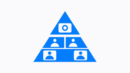 Energetic vector design with blue-yellow UI palette, pyramid structure, and apex spotlighting to...