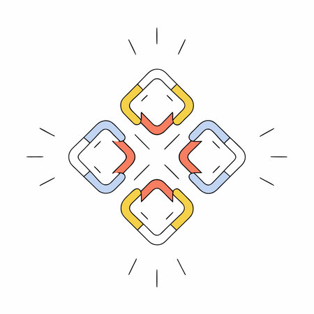 Dynamic modern digital art featuring symmetrical interlocking geometric forms in bold red and blue...