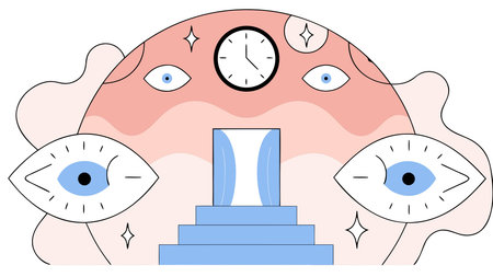 Ethereal surreal digital artwork featuring distorted perspectives, soft glowing lighting, and a mysterious intriguing mood in a dreamlike composition. Ideal for fantasy book covers, album artwork, -garde posters, and creative promotional in entertainment and design industries. Versatile style suits modern graphics, editorial illustrations, and imaginativ. AI-generated vector illustration. AI-generated illustration.のイラスト素材