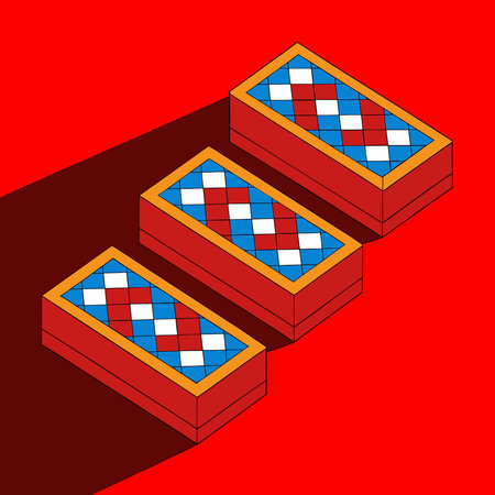 Innovative pixel art composition featuring 3D isometric stacking, metallic blue hues, and subtle...