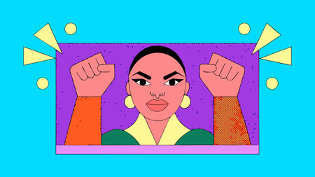 Dynamic pop art portrait in high-contrast comic halftone style, radiating vibrant colors and an...