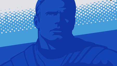A creative digital illustration depicting Pop art portrait of comic book hero in bold yellows and reds, high-contrast halftone dots composition, vibrant comic panel lighting, retro  style, bold and heroic mood, detailed stock photo.. This AI-generated artwork features unique visual elements suitable for various commercial and editorial applications. AI-generated illustration.のイラスト素材