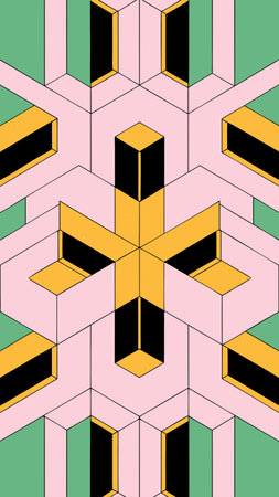 A creative digital illustration depicting Geometric abstract polyhedrons in emerald green and...