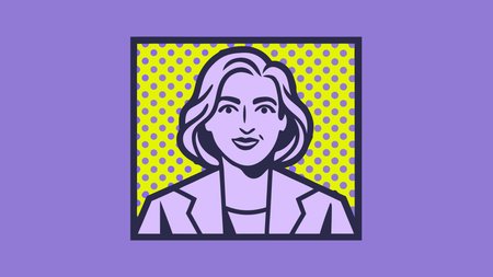 A creative digital illustration depicting Pop art portrait of a confident businesswoman in pink and...