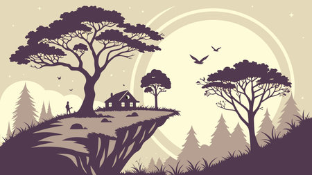 Ethereal fantasy digital artwork showcasing expansive panoramic compositions, volumetric lighting effects, and a wondrous imaginative mood in surreal style. Ideal for fantasy book covers, video game backgrounds, promotional visuals, website headers, and immersive digital displays targeting gaming, publishing, and promotional industries. Versatile creative ass. AI-generated vector illustration. AI-generated illustration.のイラスト素材