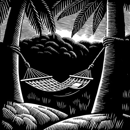 Innovative digital artwork blending relaxation and productivity through tropical-inspired aesthetics, soft filtered lighting, and inventive weaves. Captures a whimsical fusion of rest and work, ideal for business applications in remote work visuals, wellness promotional, digital nomad branding, motivational posters, and creative office decor. Appeals to entre. AI-generated vector illustration. AI-generated illustration.のイラスト素材