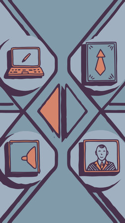 Sleek corporate vector style with monochrome flat lighting creates an efficient, modern mood in...