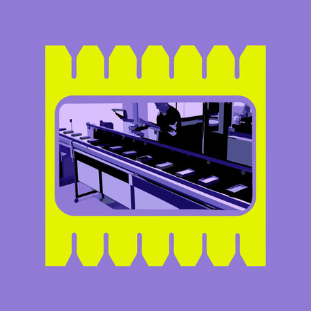 Mechanical precision style digital artwork evoking diligent efficiency under harsh overhead...