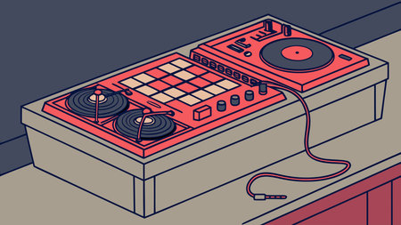 Dynamic digital artwork evoking the pulse of music production through moody shadows and vibrant...
