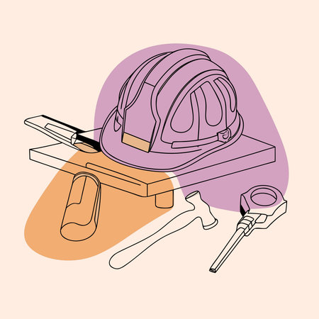 Dramatic side lighting casts moody shadows in this professional digital artwork, blending vibrant orange hues with cool steel tones to convey a strong safety at work vibe. Ideal for industrial safety campaigns, construction firm branding, workplace training graphics, and promotional materials targeting builders, engineers, and manufacturing professionals. Hig. AI-generated vector illustration. AI-generated illustration.のイラスト素材