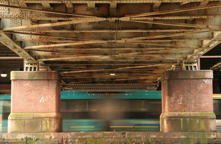 a bus passing a bridge, Amsterdamの写真素材