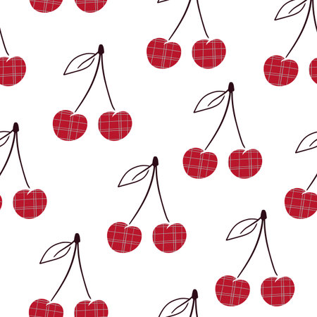 Seamless vector pattern with stylish ripe cherry, berry. Hand drawn illustration can use for fabric,...