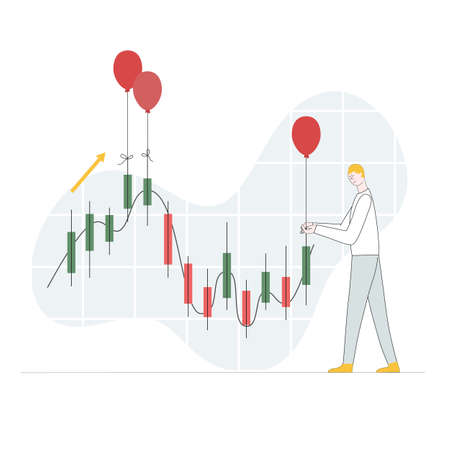 Witty illustration about stock. Man try to increase his income using balls. Can use for article, story, postのイラスト素材