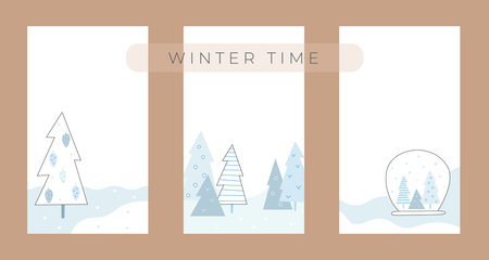 Cards set, banner for phone screen, simple template for new year event . Vector illustrationのイラスト素材