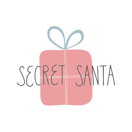 Simple vector illustration with lettering Secret Santa and gift box for decor of invitation.のイラスト素材
