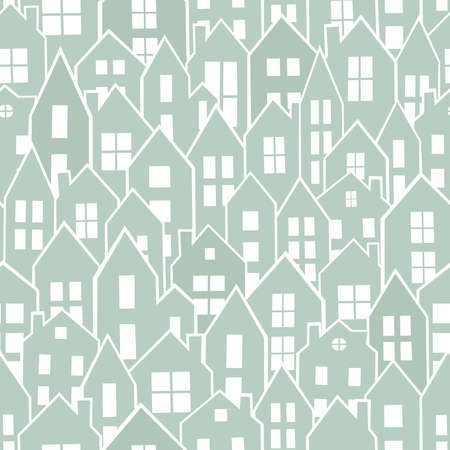 Vector pattern with simple houses Silhouette on light blue backgroundのイラスト素材