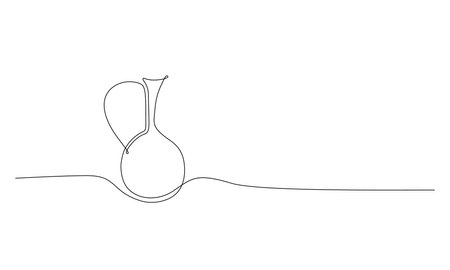 Simple line wine jug, vessel vector illustration. Traditional Georgian clay jar.のイラスト素材