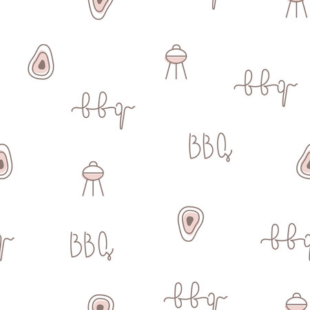 Simple Line bbq vector seamless pattern for cafe, fastfood wrapping paper, menu, web banner.のイラスト素材
