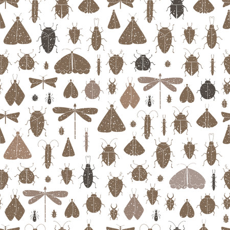 Vector seamless pattern with grunge insects illustrations.のイラスト素材