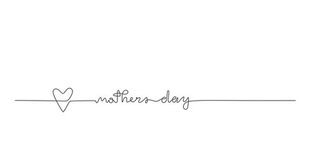 Line vector lettering Mothers day. Greeting banner with handwritten text. Continuous line drawing text design.のイラスト素材
