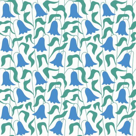 Modern abstract flower seamless pattern with bells. Trendy cute botanical vector background with floral design.のイラスト素材