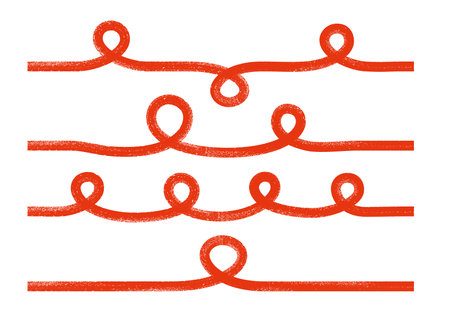 Bold curly lines, red squiggles set. Vector illustration with textored strokes.のイラスト素材