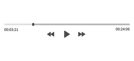 Video play bar display interface. Audio player progress for podcast, misic, radio. Vector slider,...
