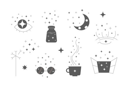 Line starlight compositions. Shine sparcle stars on element silhouette.のイラスト素材