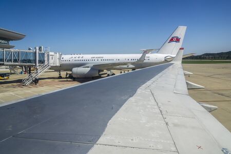 Air koryo is the national airline of North Korea, Pyongyang Airportの写真素材