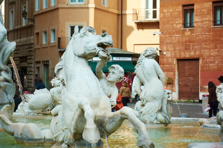 Italy, Piazza Navona, in the afternoon in Marchの写真素材