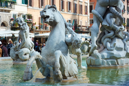 Italy, Piazza Navona, in the afternoon in Marchの写真素材