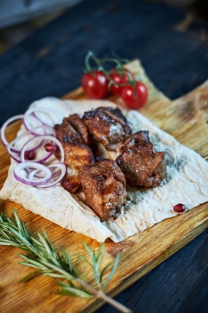 Barbecue Beef Kebabs On a hot Grillの写真素材