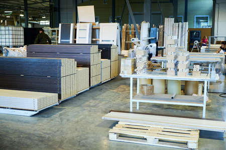 warehouse of finished and packed doors, production of interior and metal doorsの写真素材