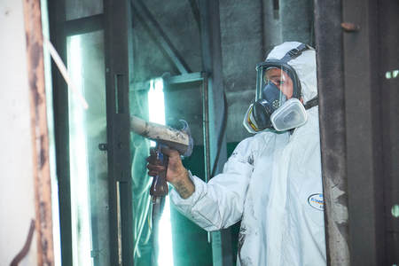 painting the door, the production of metal doorsの写真素材