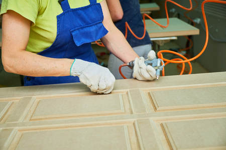 wood door milling, interior doors productionの写真素材