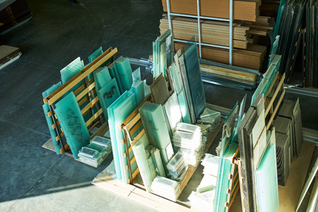 warehouse of finished and packed doors, production of interior and metal doorsの写真素材
