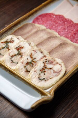 Assorted meat sliced. Restaurant menuの写真素材