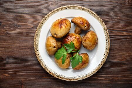 Grilled champignons . restaurant menuの写真素材