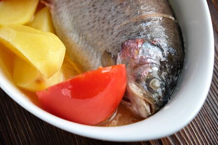 Salty slave with a side dish and vegetables . restaurant menuの写真素材