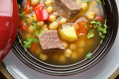 Beef soup . Restaurant menu