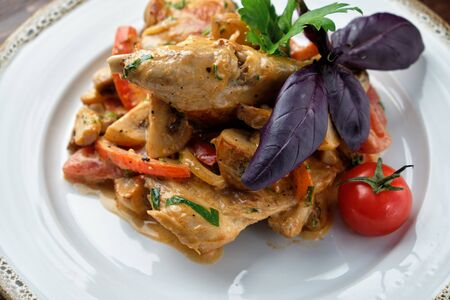 chicken in a creamy sauce . catering menuの写真素材