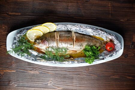 Baked dorado . catering menuの写真素材