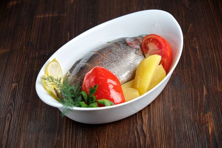 Baked dorado . catering menuの写真素材